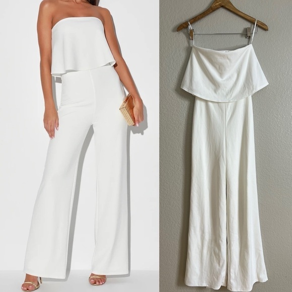 NWOT What Lovers Do White Strapless Wide-Leg Jumpsuit - Picture 1 of 7